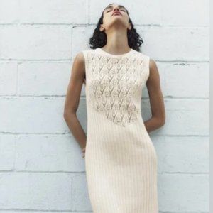 Zara Knit Sleeveless Dress Ecru NWOT Size M